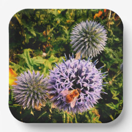 Wasp, op blauwe bloemen papieren bordje
