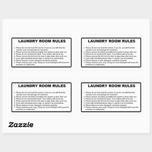 'Wasregels' Wasserette Overlay Zwart Rechthoekige Sticker (Vel)