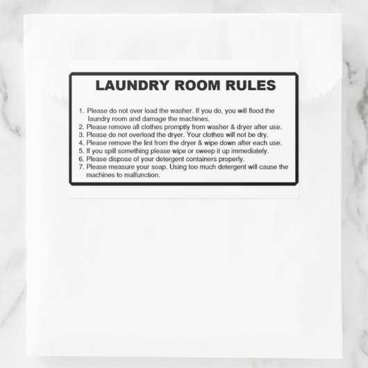 'Wasregels' Wasserette Overlay Zwart Rechthoekige Sticker (Tas)