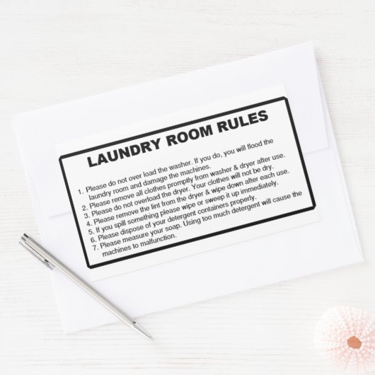 'Wasregels' Wasserette Overlay Zwart Rechthoekige Sticker (Envelop)