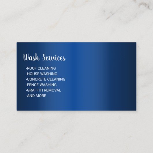 Wasreiniging blauw metaal onder druk visitekaartje (Achterkant)