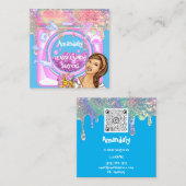 Wasreiniging wasgoed QRCode Blue Pink Vierkante Visitekaartje (Voorkant / Achterkant)