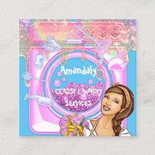 Wasreiniging wasgoed QRCode Blue Pink Vierkante Visitekaartje