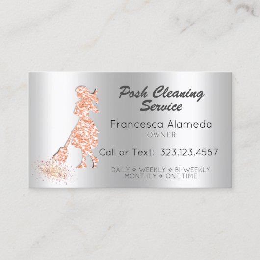 Wasreinigingsservice Metallic zilver roze glitter Visitekaartje (Voorkant)