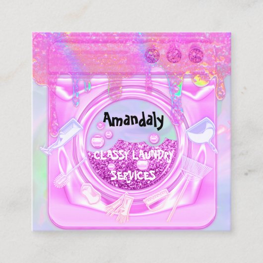 Wasreinigingsservice QR Code Holograaf wasprogramm Vierkante Visitekaartje (Voorkant)