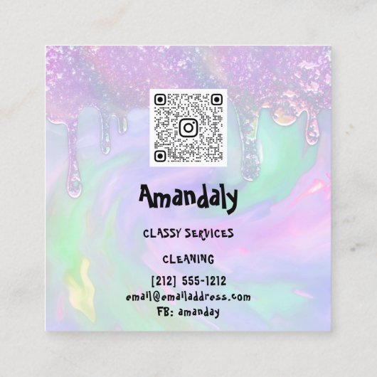Wasreinigingsservice QR Code Holograaf wasprogramm Vierkante Visitekaartje (Achterkant)