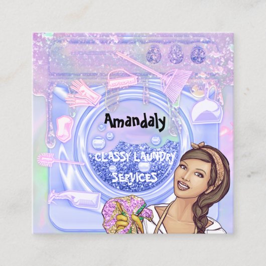 Wasreinigingsservice QR Code Holograaf wasprogramm Vierkante Visitekaartje (Voorkant)