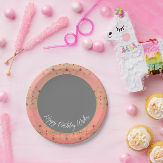  wasroze en donkergrijze ronde papieren bordje (Feest)