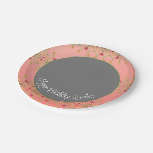 wasroze en donkergrijze ronde papieren bordje (Gekanteld)