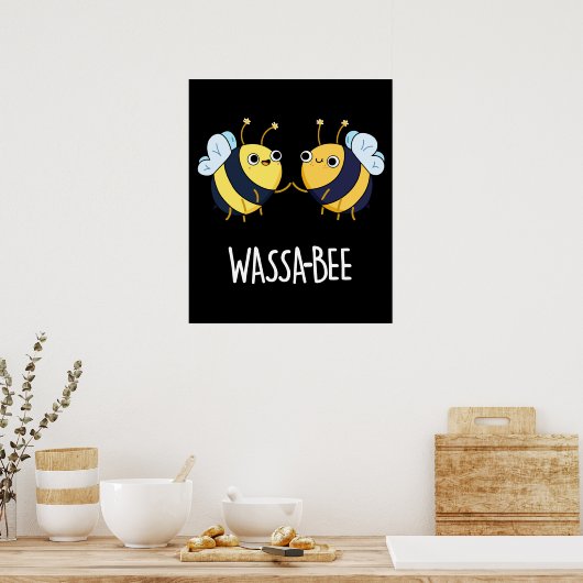 Wassabee Funny Wasabi Bee Pun Dark BG Poster (Keuken)
