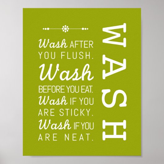 Wassen | Bathroom Rules Poster Art Print 8x10 (Voorkant)