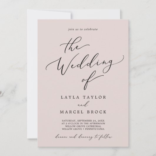 Wassen Coördinaat Blush Roze QR Code Terug Bruilof Kaart (Voorkant)