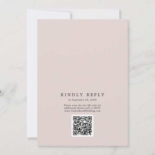 Wassen Coördinaat Blush Roze QR Code Terug Bruilof Kaart (Achterkant)