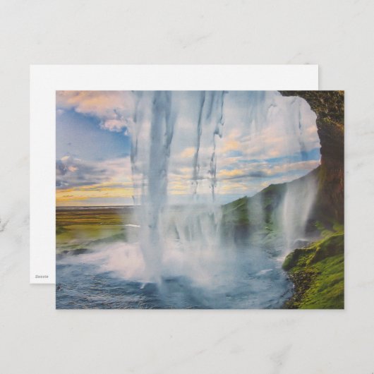 Wasserfall in Island-Postkarte Briefkaart (Voorkant / Achterkant)