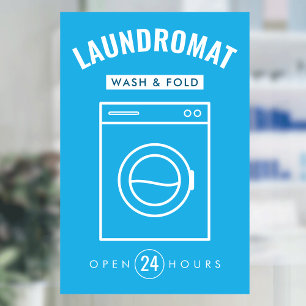Wasserij 24/7 Was- en Vouwservice Blauw en Wit Raamsticker