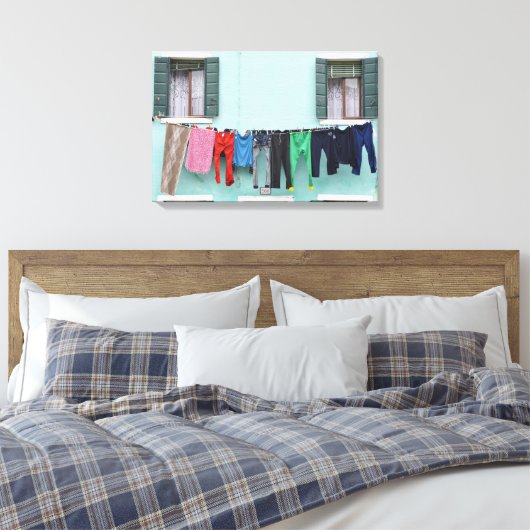Wasserij drogen op waslijn canvas afdruk (Insitu (Slaapkamer))