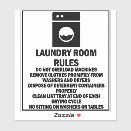 'Wasserij Room Rules' Wasserette Zwarte Sticker (Vel)