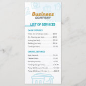 Wasserijdiensten Prijslijst van diensten Menu Kaar (Voorkant)