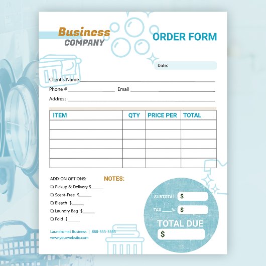 Wasserijdiensten Wasserette Bestelbon Factuurformu Notitieblok