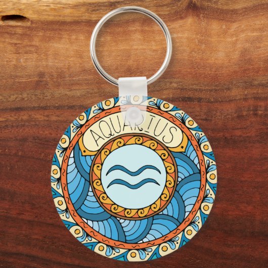 Wassermann Aquarius Sternzeichen farbiges Mandala Sleutelhanger (Voorkant)