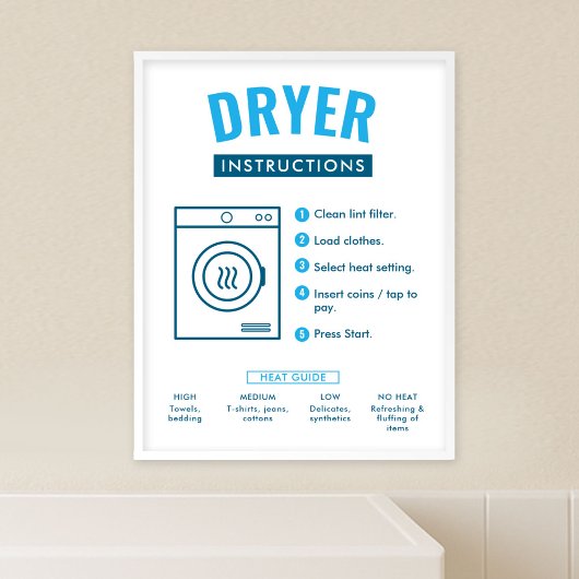 Wasstraat Droogtrommel Instructiebord Poster