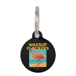 Wassup Flockers Grappig Flamingo Retro Beach Quote Huisdierpenning