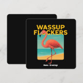 Wassup Flockers Grappig Flamingo Retro Beach Quote Kaart (Voorkant / Achterkant)