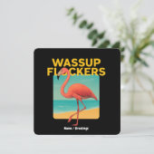 Wassup Flockers Grappig Flamingo Retro Beach Quote Kaart (Staand voorkant)