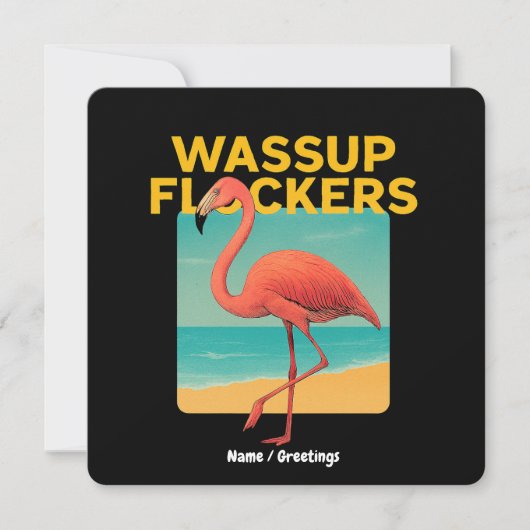 Wassup Flockers Grappig Flamingo Retro Beach Quote Kaart (Voorkant)
