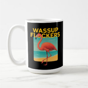 Wassup Flockers Grappig Flamingo Retro Beach Quote Koffiemok
