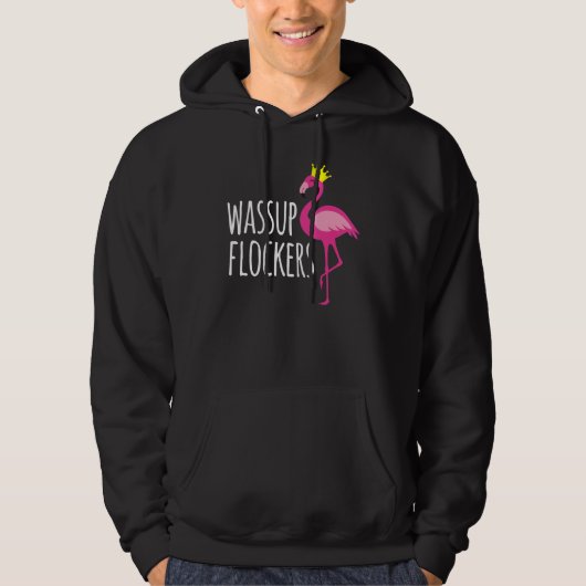 Wassup Flockers Pink Flamingo Hipster Hoodie (Voorkant)