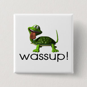 Wassup Turtle Vierkante Button 5,1 Cm