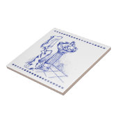 Wastafel en handdoek Kitty Cat Badkamer Toile Look Tegeltje (Zijkant)