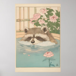 Wastoombadprent van wasbeer Vintage Japanse Ukiyo- Poster