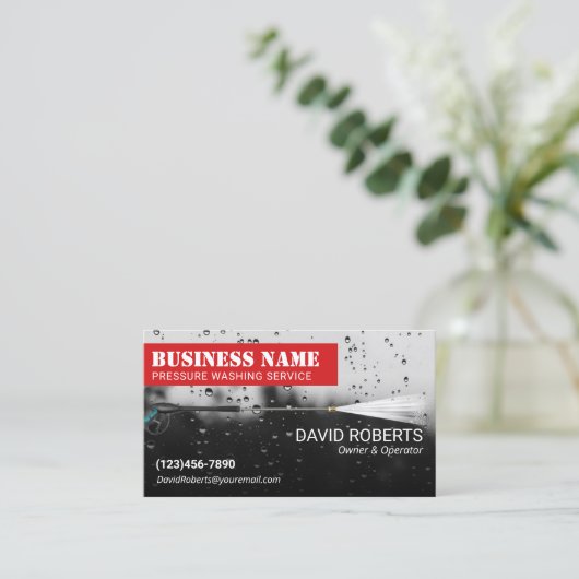 Wasvenster onder druk Wassen Rood reinigen Visitekaartje (Staand voorkant)
