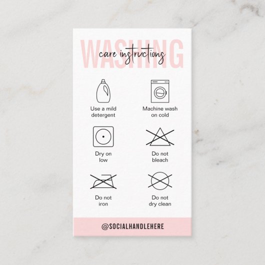 Wasvoorschriften Blush Pink Clothing Care Visitekaartje (Voorkant)