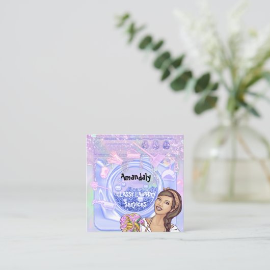 Waswasprogramma QR-code BluePink Vierkante Visitekaartje (Staand voorkant)