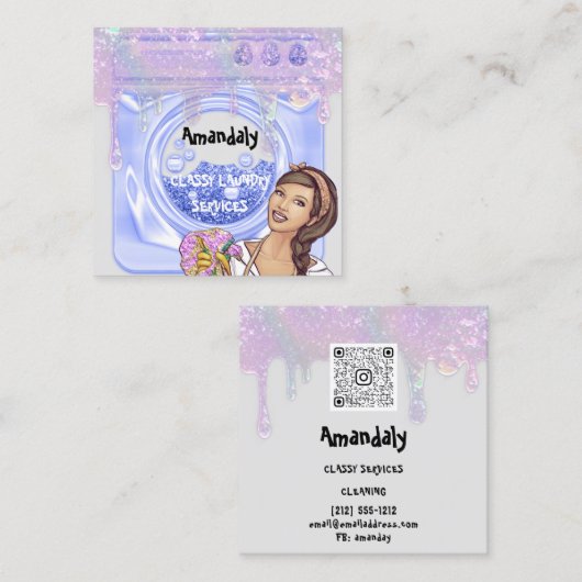 Waswasservice QR-code Blauw grijs Vierkante Visitekaartje (Voorkant / Achterkant)