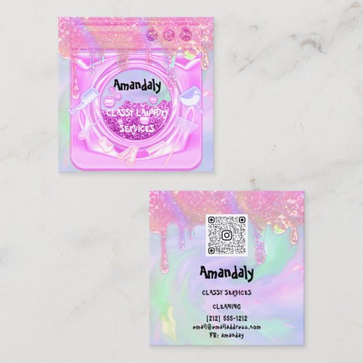 Waswasservice QR Code Maid Home Vierkante Visitekaartje (Voorkant / Achterkant)