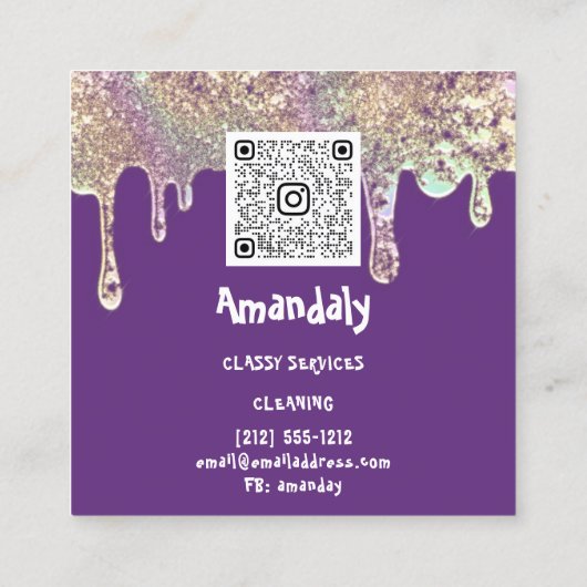 Waswasservice QR-code Paars Vierkante Visitekaartje (Achterkant)