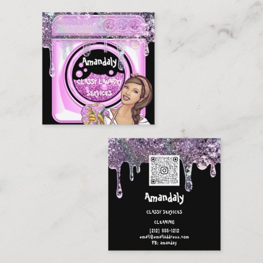 Waswasservice QR-code zeep Vierkante Visitekaartje (Voorkant / Achterkant)