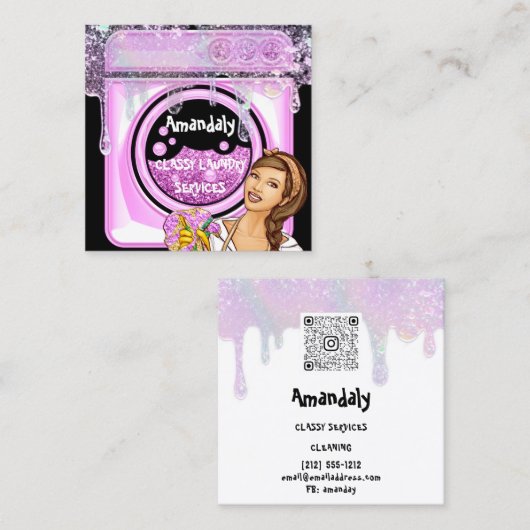 Waswasservice QR-code zwart Vierkante Visitekaartje (Voorkant / Achterkant)