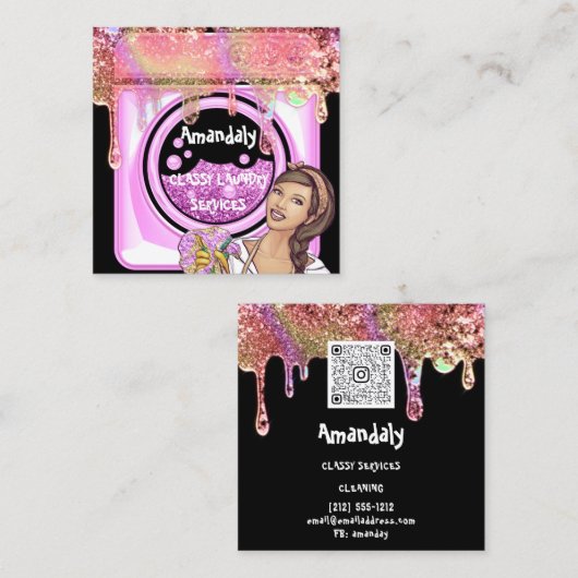 Waswasservice QR-code zwart Vierkante Visitekaartje (Voorkant / Achterkant)