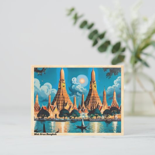 Wat Arun Bangkok Vintage Reizen Briefkaart (Staand voorkant)