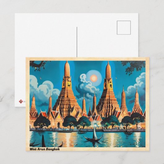 Wat Arun Bangkok Vintage Reizen Briefkaart (Voorkant / Achterkant)