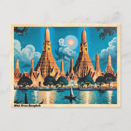 Wat Arun Bangkok Vintage Reizen Briefkaart (Voorkant)