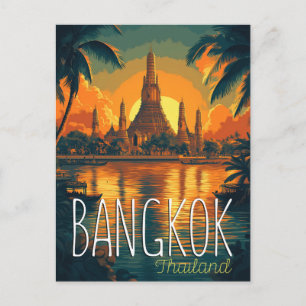 Wat Arun Temple Retro Reizen naar Bangkok Briefkaart