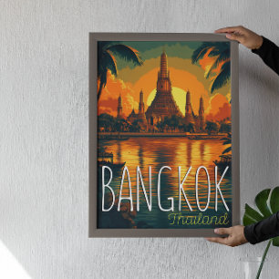 Wat Arun Temple Retro Reizen naar Bangkok Poster