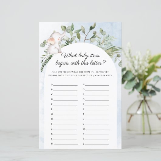 Wat baby Elephant Blue Baby shower Game (Staand voorkant)