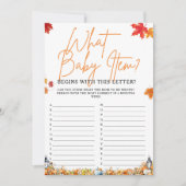 WAT BABY ITEM ALPHABET Baby shower Spel Pompoen Kaart (Voorkant)